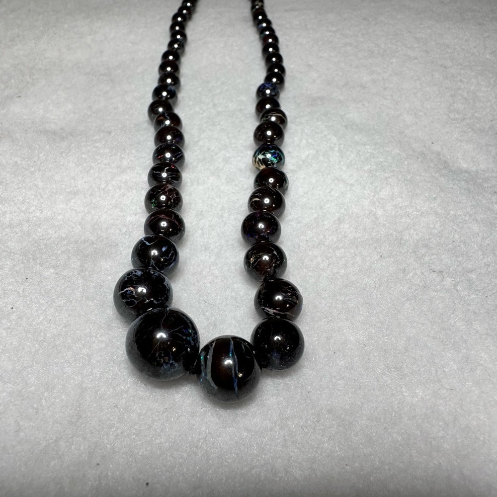Authenticated 18” Black Opal Hand Beaded Necklace - Picture 9 of 13